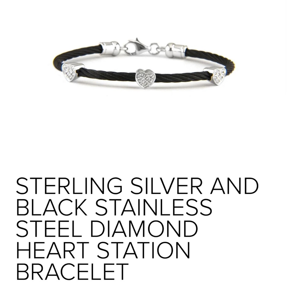 NEVER WORN! REAL Silver and Black Minimalist Heart Bracelet